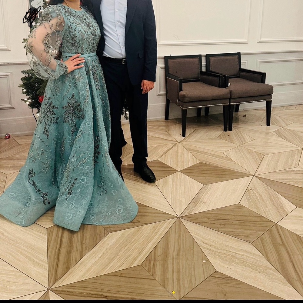 Elegant Blue Embroidered Gown